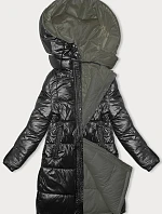 Dámská silná oboustranná zimní bunda černá-khaki (V768g)
