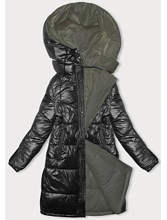 Dámská silná oboustranná zimní bunda černá-khaki (V768g)