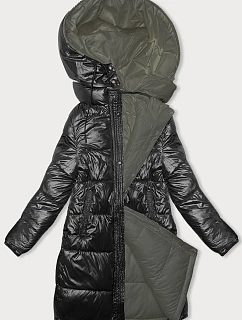 Dámská silná oboustranná zimní bunda černá-khaki (V768g)