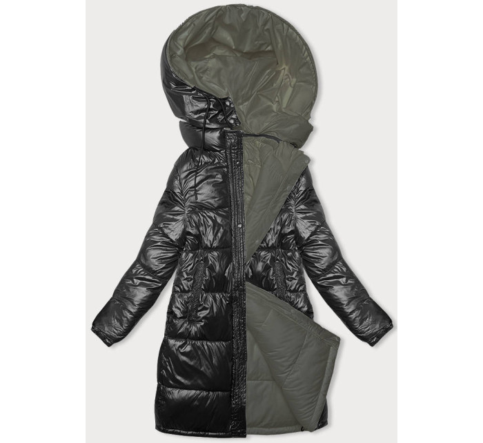 Černo-khaki hrubší dámská zimní oboustranná bunda (V768G)