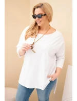Dámská bavlněná blůza Plus Size asymetrická s náhrdelníkem bílá Dámská bavlněná blůza Plus Size asymetrická s náhrdelníkem bílá
