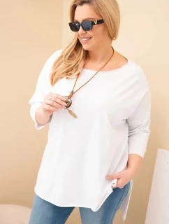 Dámská bavlněná blůza Plus Size asymetrická s náhrdelníkem bílá