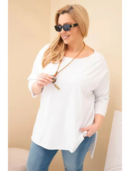 Dámská bavlněná blůza Plus Size asymetrická s náhrdelníkem bílá Dámská bavlněná blůza Plus Size asymetrická s náhrdelníkem bílá
