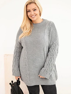 Dámský svetr Plus Size s copánkovým vzorem šedý