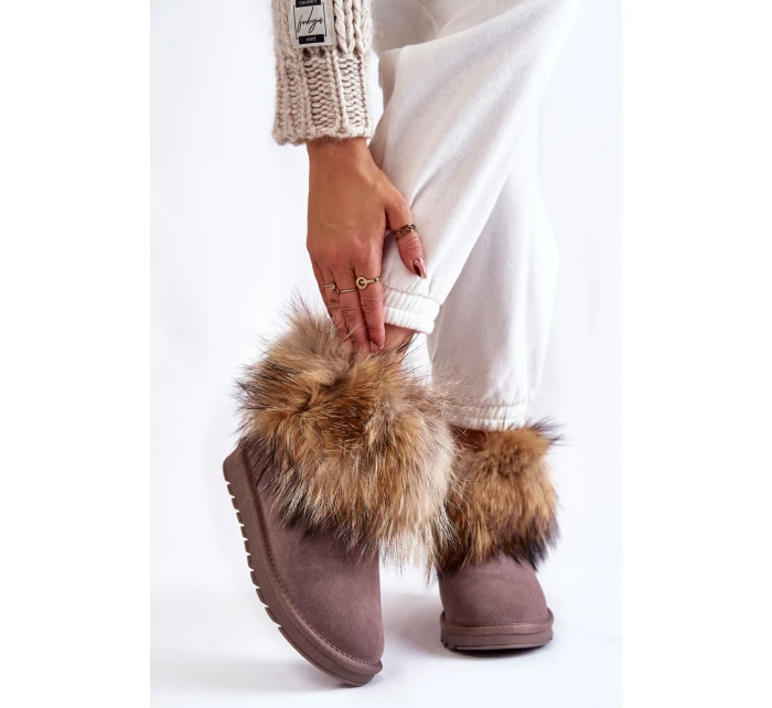Dámské semišové sněhule s kožešinovou šedou model 21602003 - Boto Dámské semišové sněhule s kožešinovou šedou model 21602003 - Boto