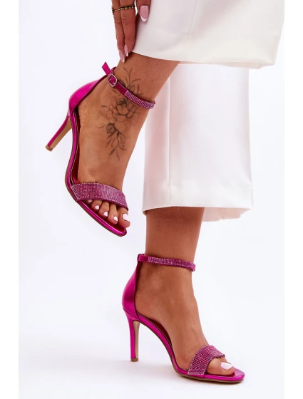 Dámské sandály na vysokém podpatku s kamínky Fuchsie model 21622341 - Boto Dámské sandály na vysokém podpatku s kamínky Fuchsie model 21622341 - Boto