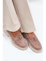 Dámské semišové mokasíny s dekorativní připínkou „Miś“ Vinceza – béžové