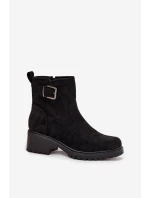 Dámské kotníkové boty na nízkém podpatku s klípkem a s přezkou Helvina – černé Dámské kotníkové boty na nízkém podpatku s klípkem a s přezkou Helvina – černé