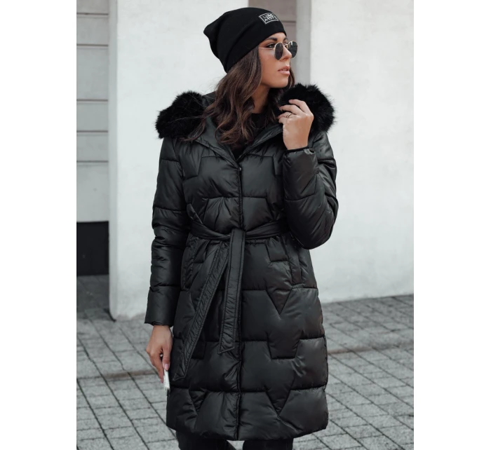 Dámská zimní bunda dlouhá prošívaná s kožešinou černá Dstreet model 21980681 - FashionStreet