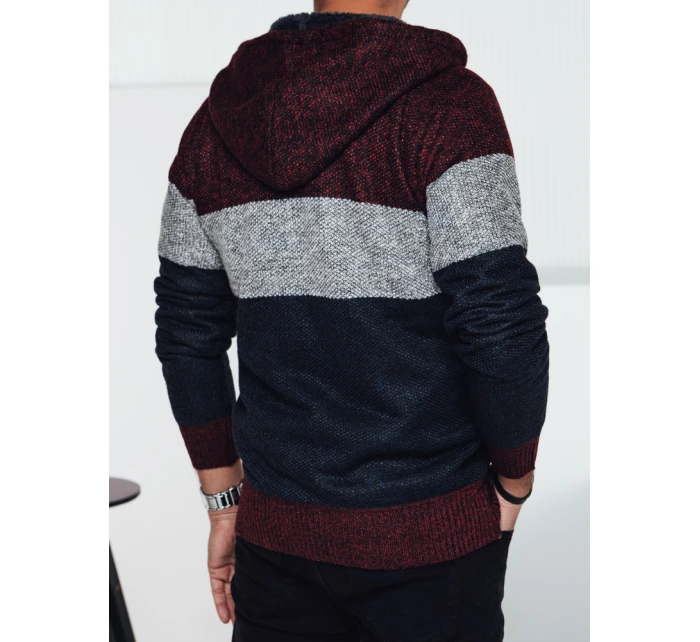 Pánský zateplený svetr s kapucí vínový FashionStreet WX2275