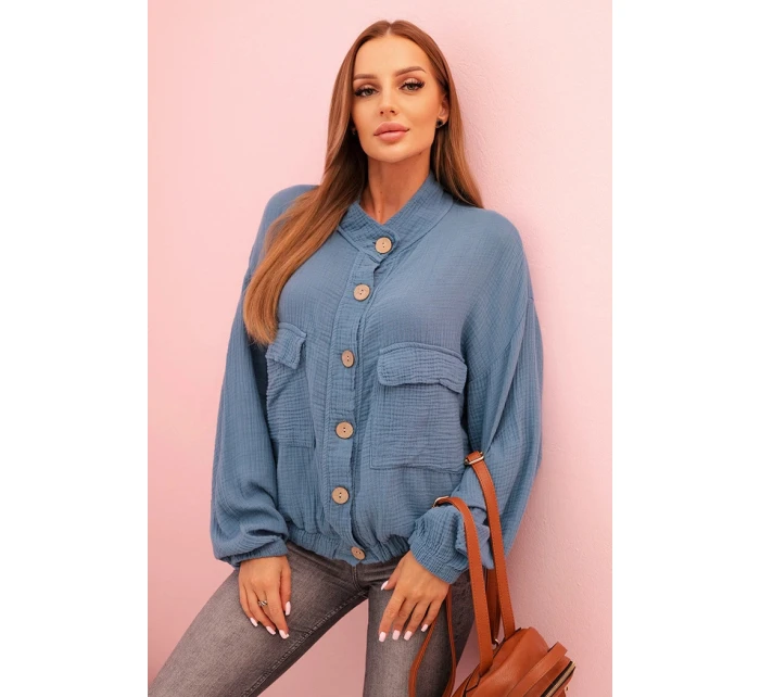 Dámská mušelínová košile s dlouhým rukávem džínová modrá