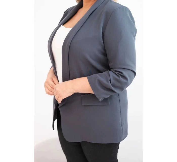 Dámská sako Plus Size bez zapínání s podšívkou model 21468632 grafitová - K-Fashion