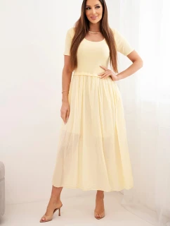 Dámské bavlněné midi šaty s krátkým rukávem a rozšířeným spodkem žlutá