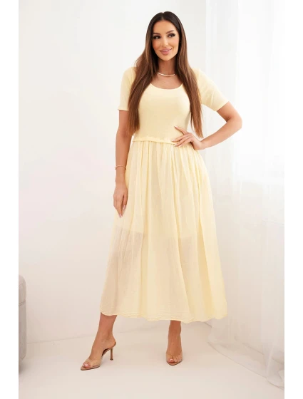 Dámské bavlněné midi šaty s krátkým rukávem a rozšířeným spodkem žlutá Dámské bavlněné midi šaty s krátkým rukávem a rozšířeným spodkem žlutá