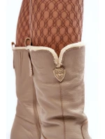 Dámské kožené kozačky se vlnou Zazoo 70121 béžové