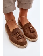 model 21652470 Semišové Dámské Mokasíny na Ploché Podrážce Hnědé - Zazoo