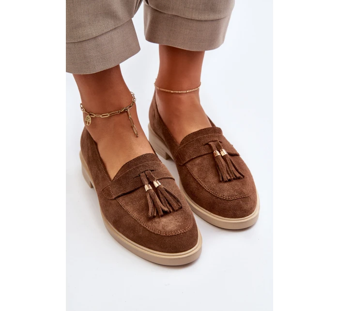 model 21652470 Semišové Dámské Mokasíny na Ploché Podrážce Hnědé - Zazoo