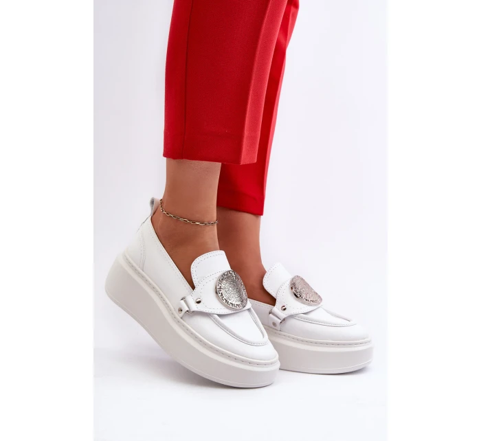 Kožené Mokasíny S Ozdobou Bílé Zazoo 3486