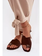 Dámské ploché pantofle s ozdobným detailem z eko semiše Čokoládové Selavine