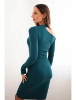 Dámské šaty z úpletu s dlouhým rukávem a asymetrickým výstřihem ZS3039 34956 mořská - Kesi