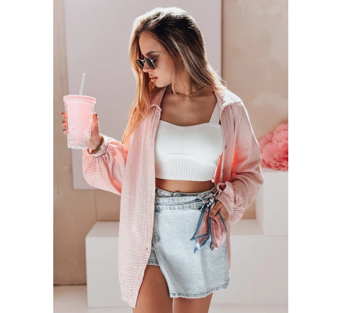 Dámské oversize mušelínové tričko MUSLINEA růžové FashionStreet DY0477