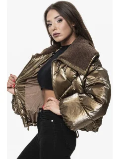 Hnědá krátká dámská oversize bunda se širokými rukávy (J9-016)