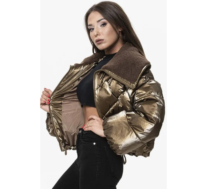 Hnědá krátká dámská oversize bunda se širokými rukávy (J9-016) Hnědá krátká dámská oversize bunda se širokými rukávy (J9-016)