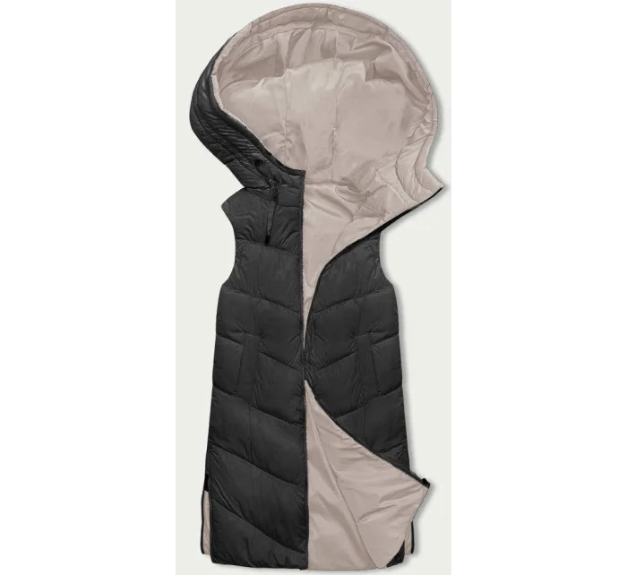 Černo-světle béžová dlouhá dámská vesta (V772G) Černo-světle béžová dlouhá dámská vesta (V772G)