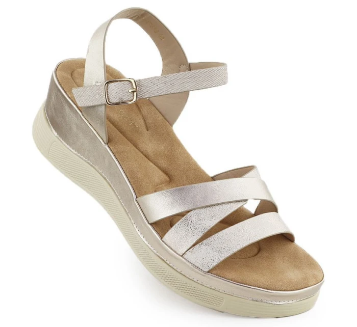 Dámské zlaté sandály na podpatku Vinceza 15358