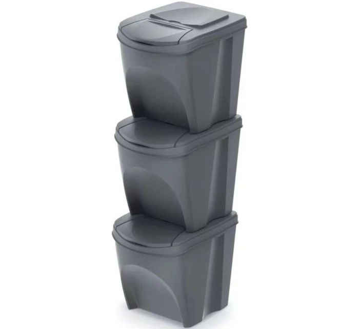Odpadkové koše 25 l SORTIBOX SET 3 PACK OF GRAY STONE dětské