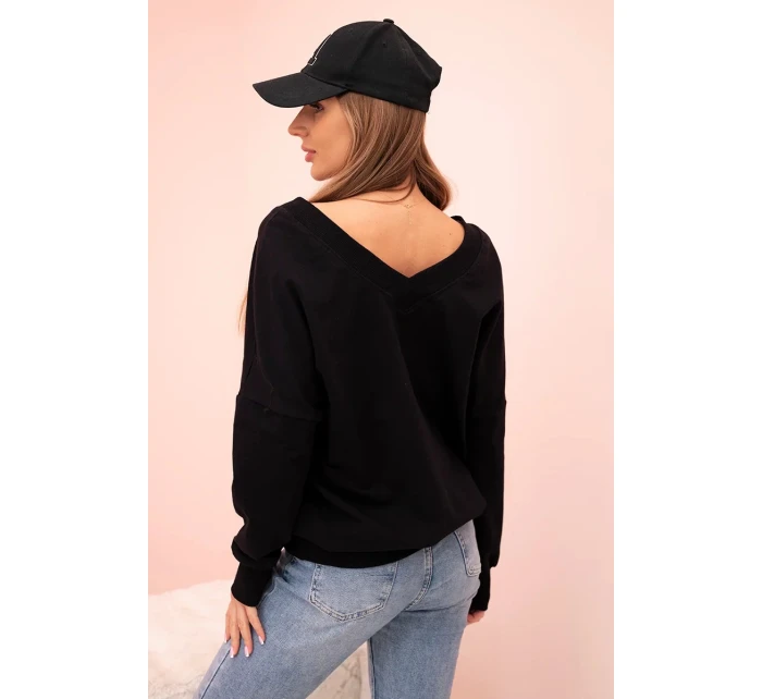 Dámská mikina s dlouhým rukávem a výstřihem do V černá