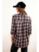 Dámská kostkovaná bavlněná košile s delším zadním dílem grafitová