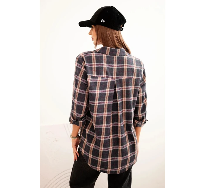 Dámská kostkovaná bavlněná košile s delším zadním dílem grafitová
