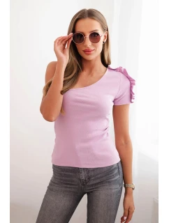 Dámská bavlněná blůza na jedno rameno s volánkem světle fialová