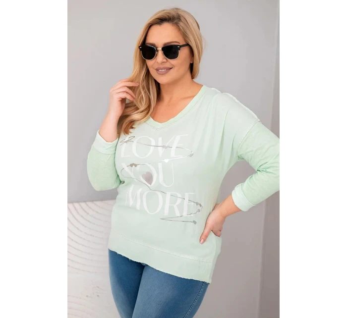 Dámská blůza Plus Size s potiskem Love You More mentolová