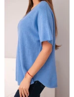 Dámská svetr s krátkým rukávem a výstřihem do V džínová