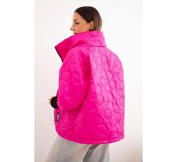 Dámská jarní prošívaná bunda s ozdobným model 22040188 a zipem fuchsiová - K-Fashion
