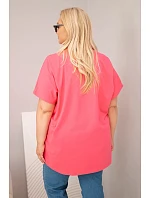 Dámská bavlněná halenka Plus Size s motýlky růžová Dámská bavlněná halenka Plus Size s motýlky růžová