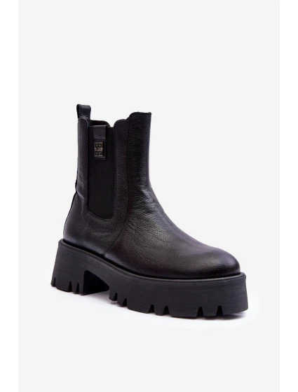 Kožené boty s kotníkovou patou na masivní platformě černé Lisencca