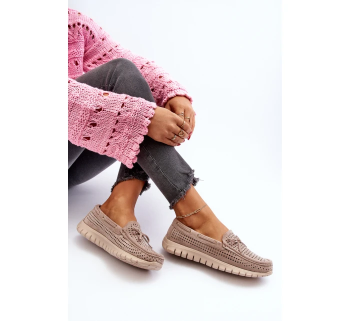 Dámské mokasíny s mašlí béžové model 21650300 - VINCEZA