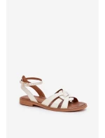 Kožené Dámské Sandály Na Plochém Podpatku Zazoo model 21682231 Ecru - Boto