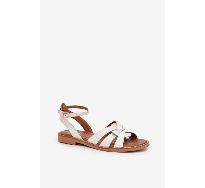 Kožené Dámské Sandály Na Plochém Podpatku Zazoo model 21682231 Ecru - Boto