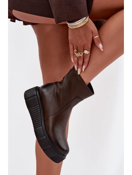 Dámské kotníkové boty Zazoo na platformě z pravé kůže – čokoládové Dámské kotníkové boty Zazoo na platformě z pravé kůže – čokoládové