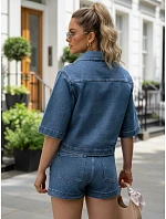 Dámská džínová košilová bunda se šátkem modrá FashionStreet TY5693 Dámská džínová košilová bunda se šátkem modrá FashionStreet TY5693
