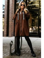632-2 Ležérní kabát se zipem a módními detaily - čokoládový