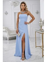 maxi šaty s rozparkem a zavazováním na zádech modré model 22064822 - numoco maxi šaty s rozparkem a zavazováním na zádech modré model 22064822 - numoco