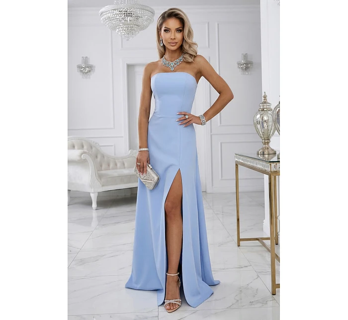 maxi šaty s rozparkem a zavazováním na zádech modré model 22064822 - numoco maxi šaty s rozparkem a zavazováním na zádech modré model 22064822 - numoco