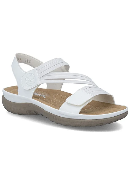 Pohodlné dámské sandály na suchý zip s gumičkami bílé Rieker 64870-81