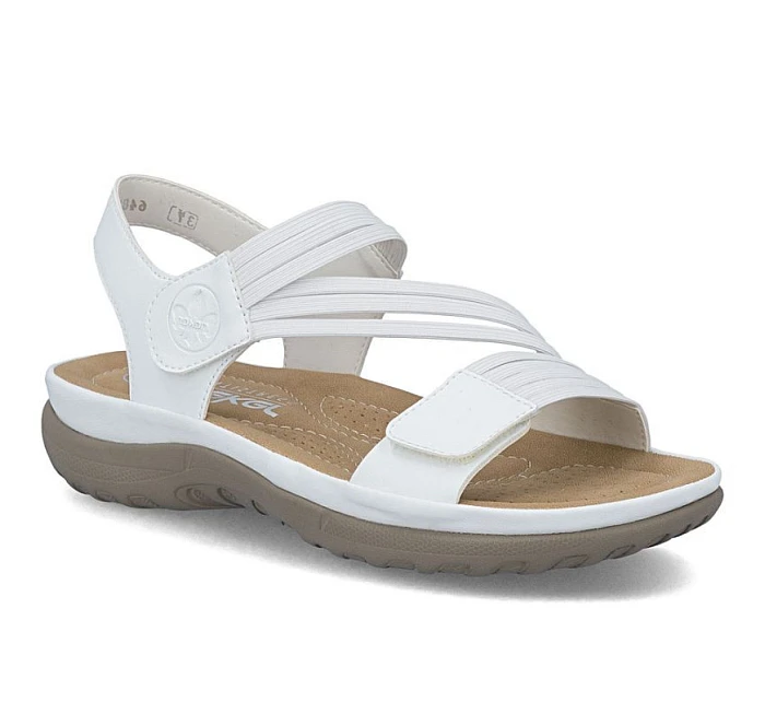 Pohodlné dámské sandály na suchý zip s gumičkami bílé Rieker 64870-81