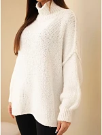 Dámský oversize svetr s příměsí model 22391390 rolákem a širokými rukávy ecru - K-Fashion Dámský oversize svetr s příměsí model 22391390 rolákem a širokými rukávy ecru - K-Fashion